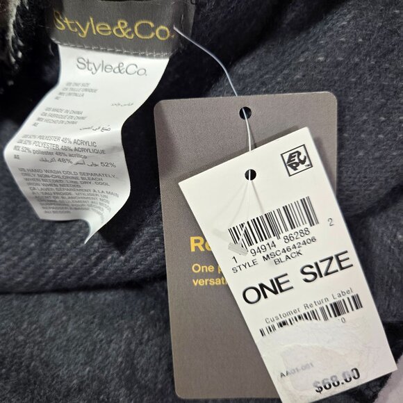 NWT Style & Co Women's Classic Plaid Reversible Wrap Black - Picture 2 of 3